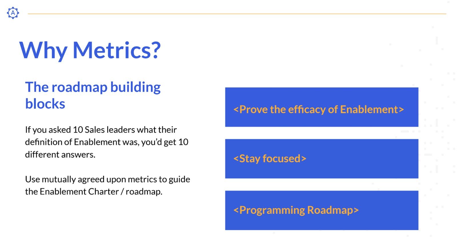 why metrics - the roadmap building blocks