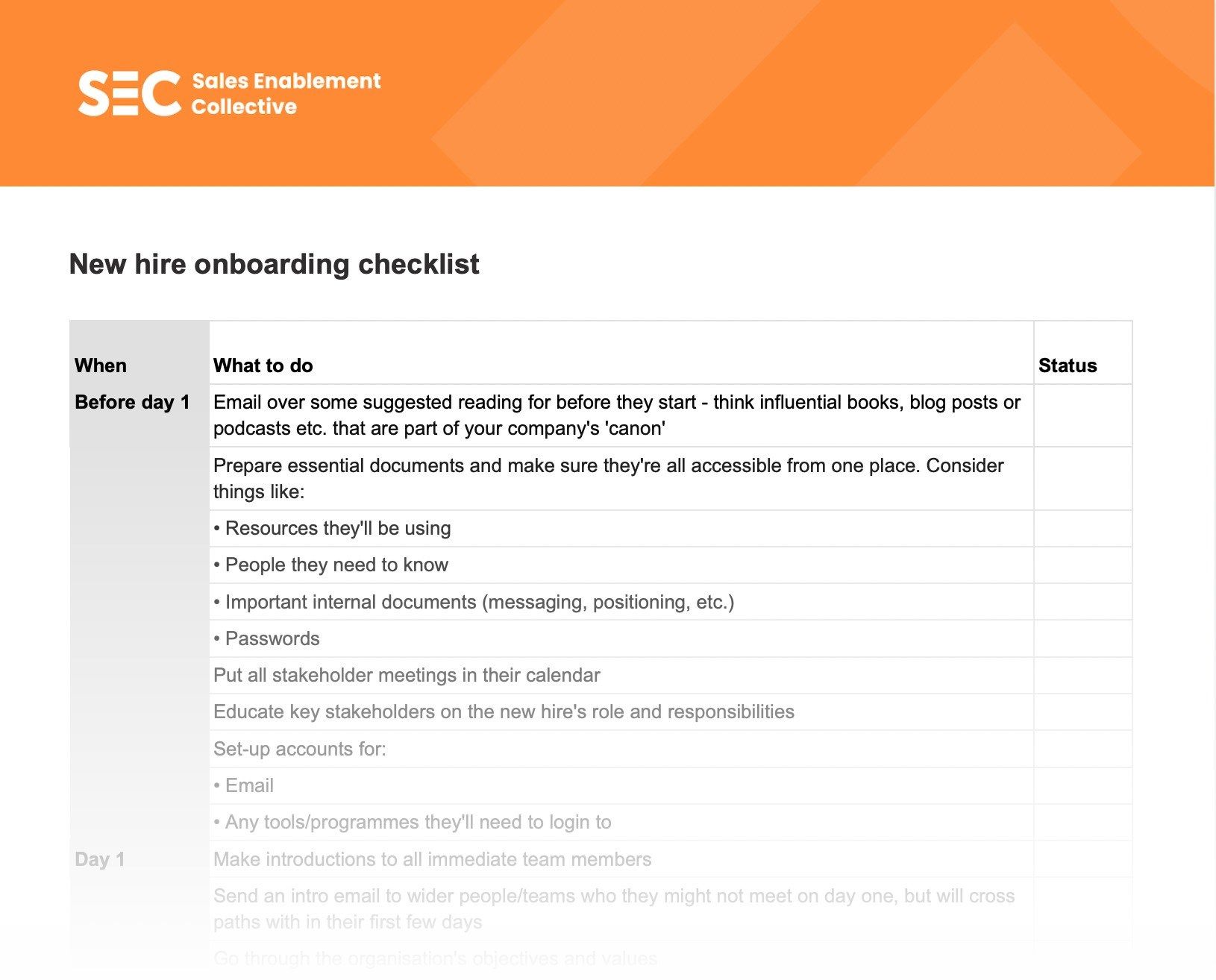 New hire onboarding checklist
