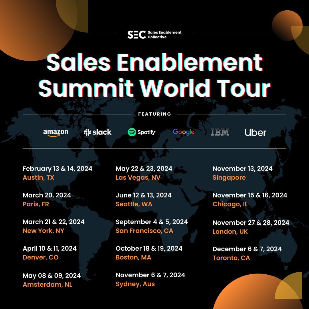 Dates & locations for 2024's Sales Enablement Summits