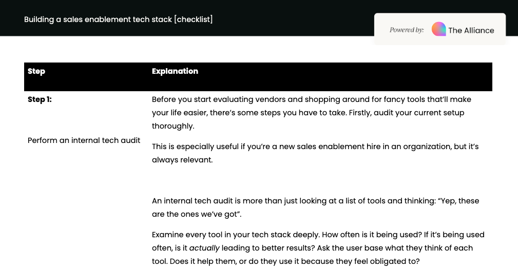 Enablement tech stack checklist